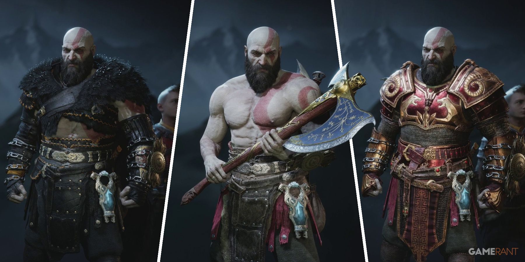 Some of the new armor sets in God of War Ragnarok's New Game Plus mode