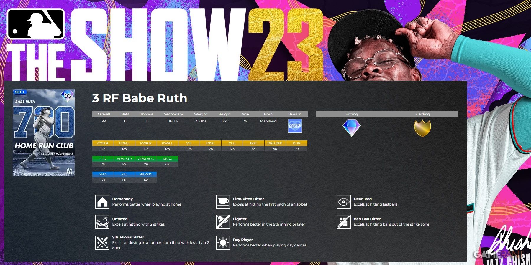 MLB The Show 23 Babe Ruth Diamond Dynasty Card