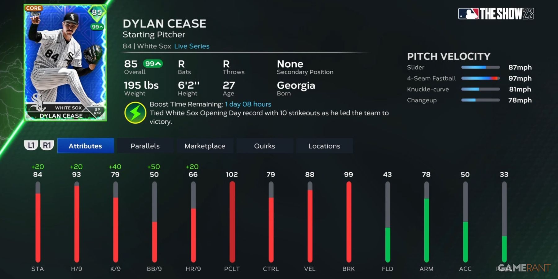 MLB The Show 23 Boosted Dylan Cease Card