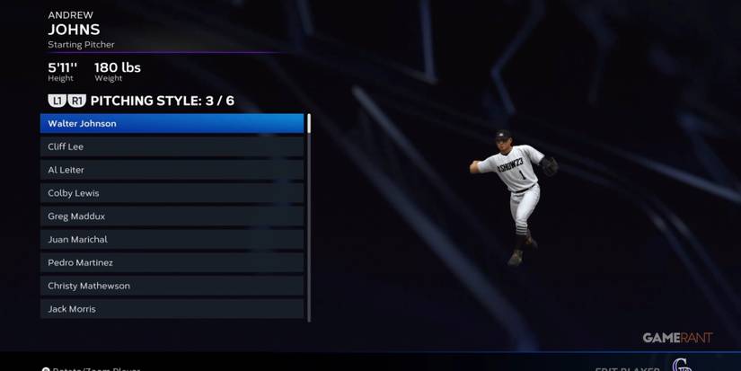 MLB The Show 23 Walter Johnson Sidearm Throw