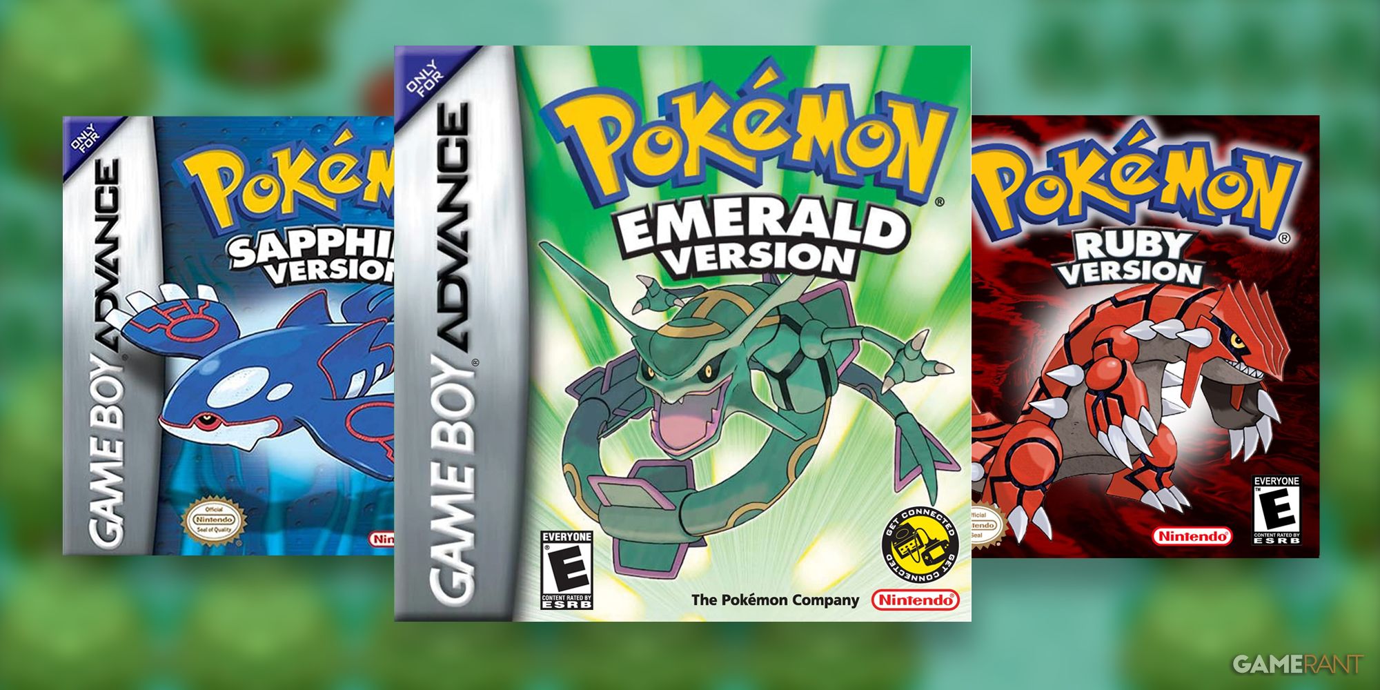 Pokemon Sapphire, Emerald, and Ruby box art