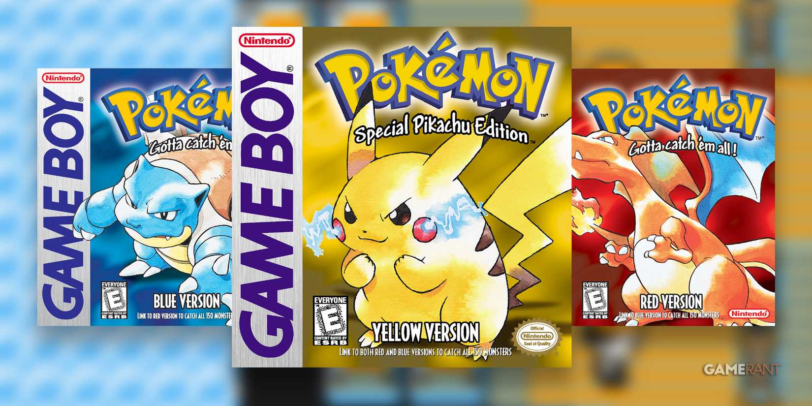 Pokemon Blue, Yellow, and Red Box Art