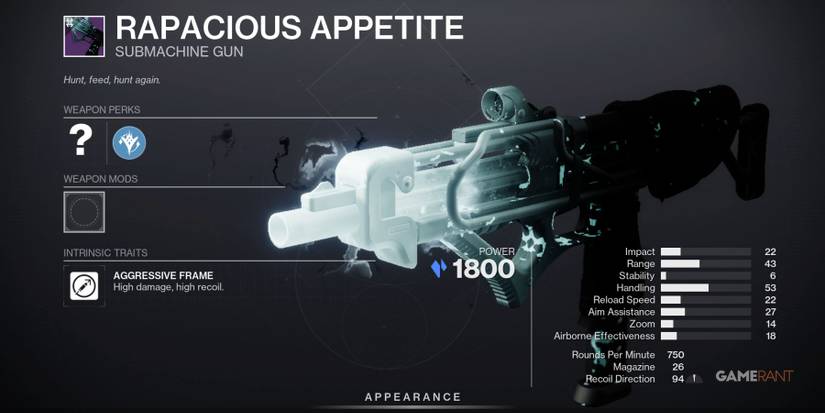 Destiny 2 Rapacious Appetite SMG