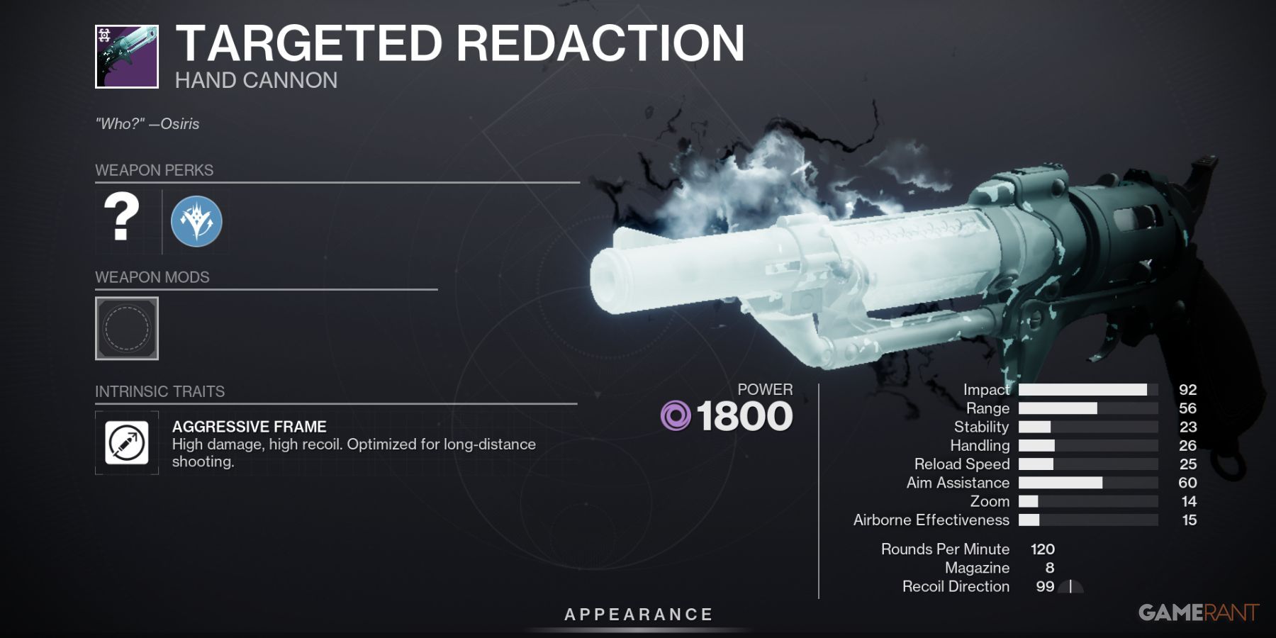 Destiny 2 Targeted Redaction hand cannon