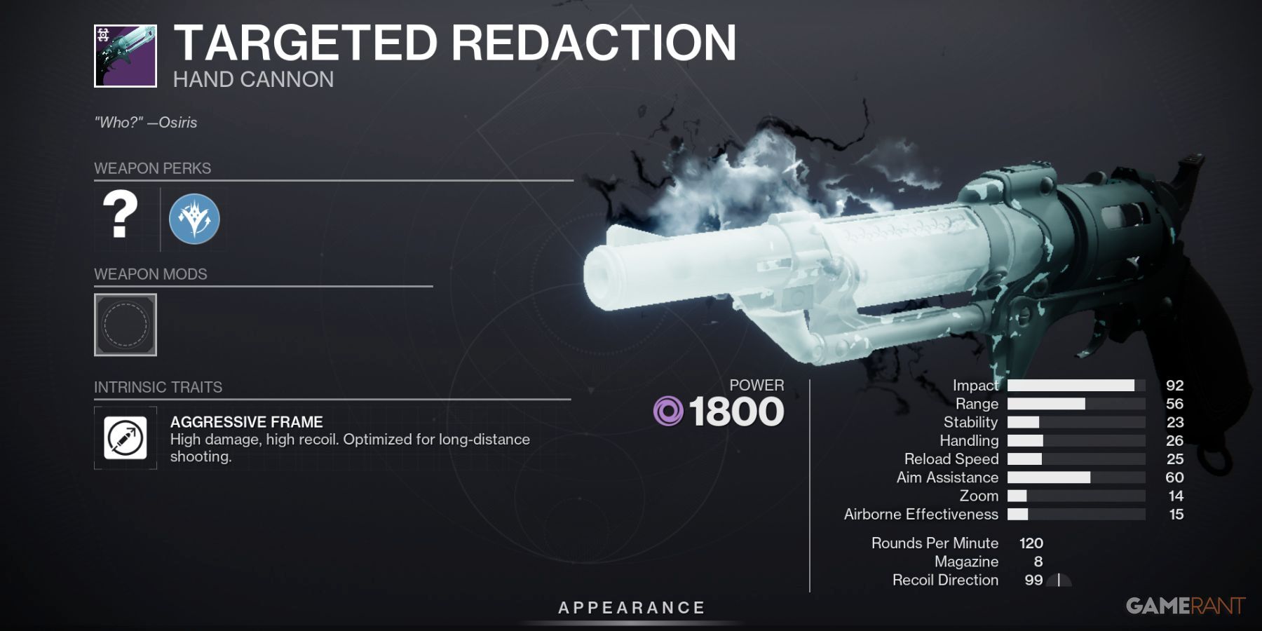 Destiny 2 Targeted Redaction Hand Cannon