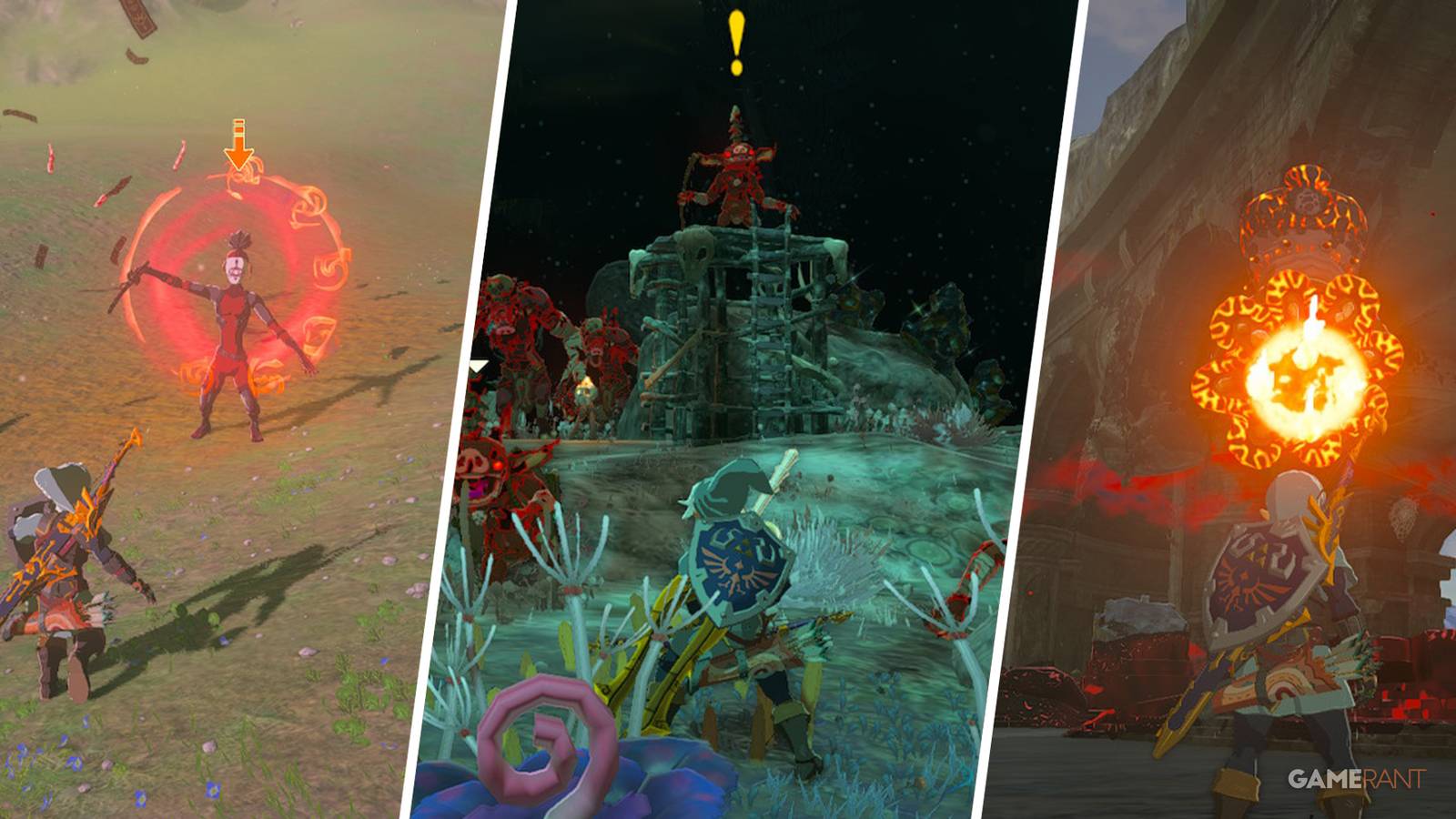 Link facing off with various enemies