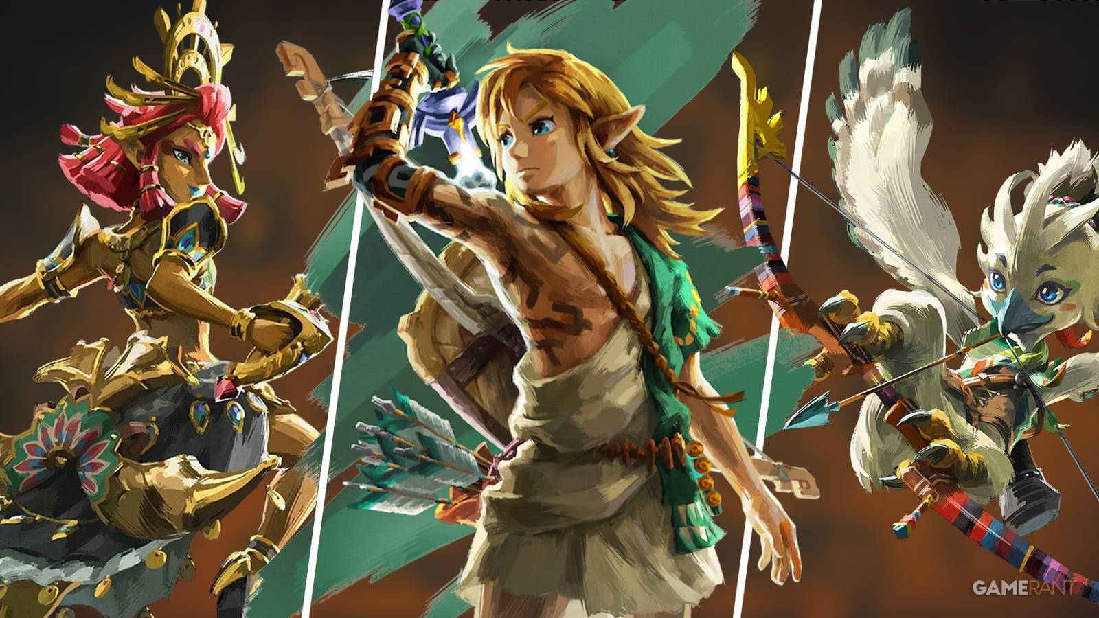 Riju, Link, and Tulin in Tears of the Kingdom