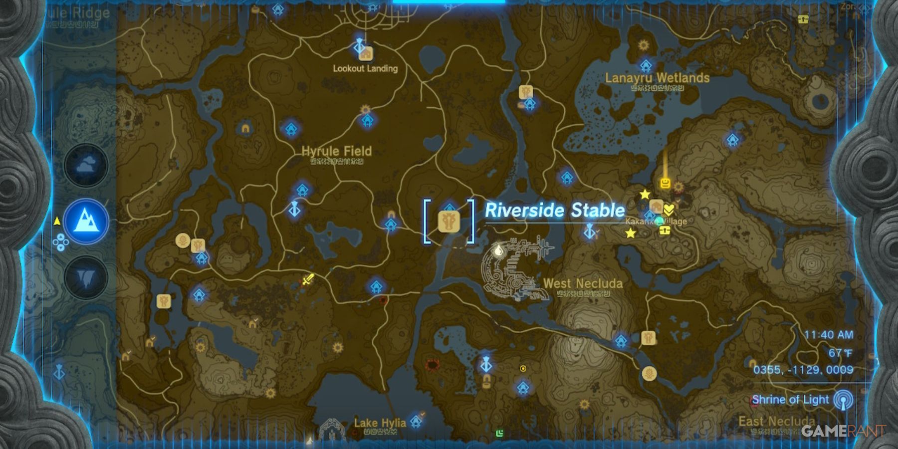 Legend of Zelda: Tears of the Kingdom stable coordinates on the riverbank