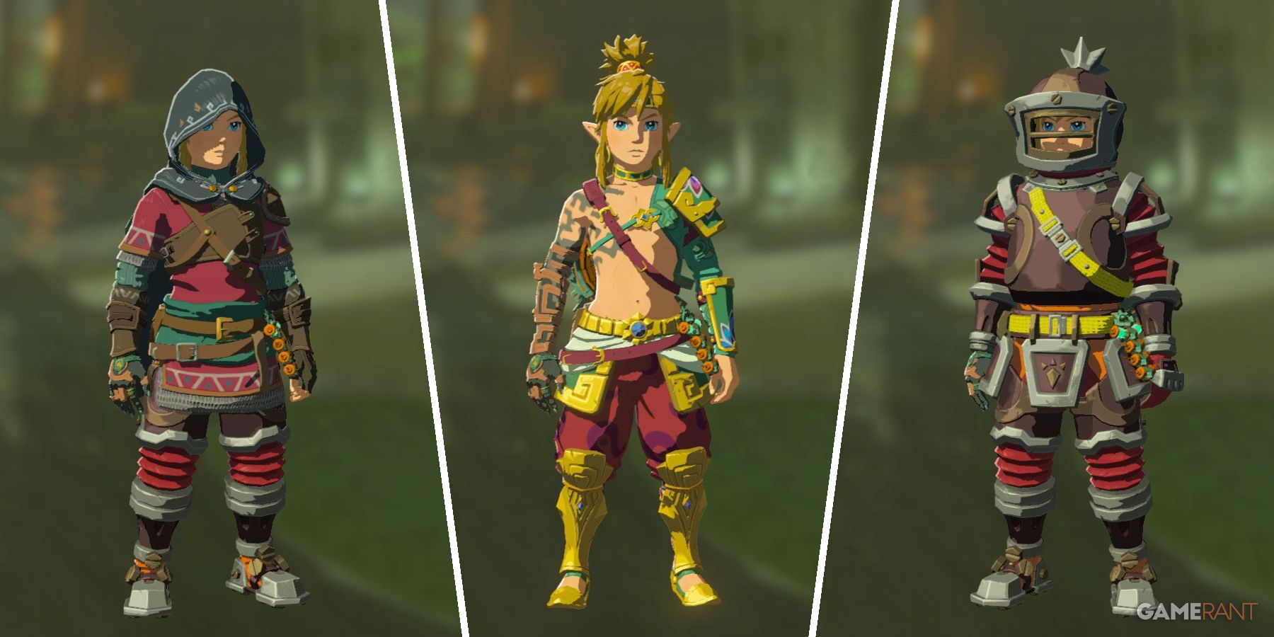 Some of the purchasable armor sets in Zelda: Tears of the Kingdom