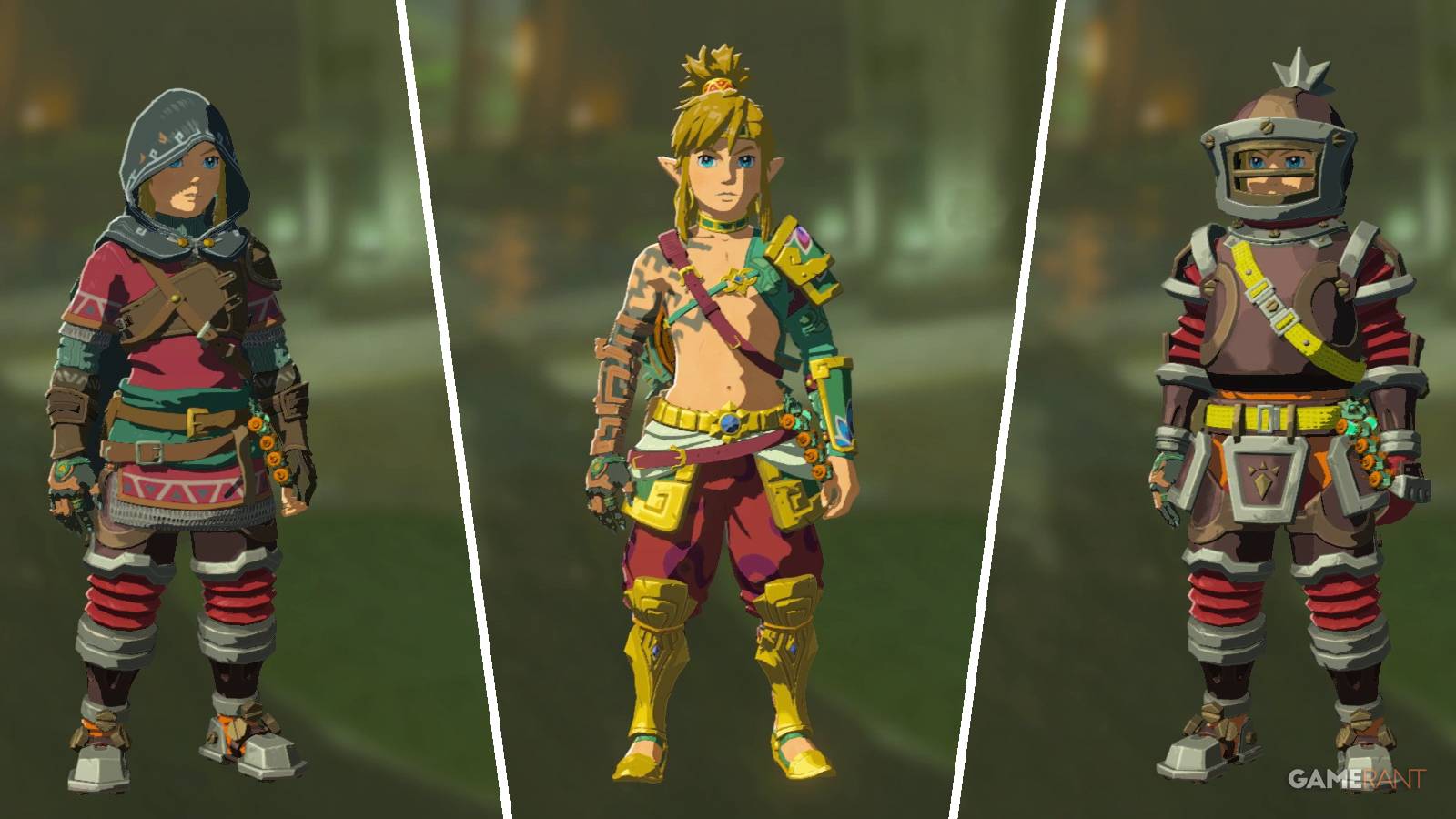 Some of the purchasable armor sets in Zelda: Tears of the Kingdom