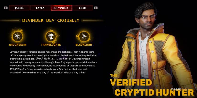 Redfall Dev Character Screen