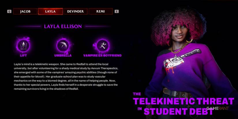 Redfall Layla Character Screen