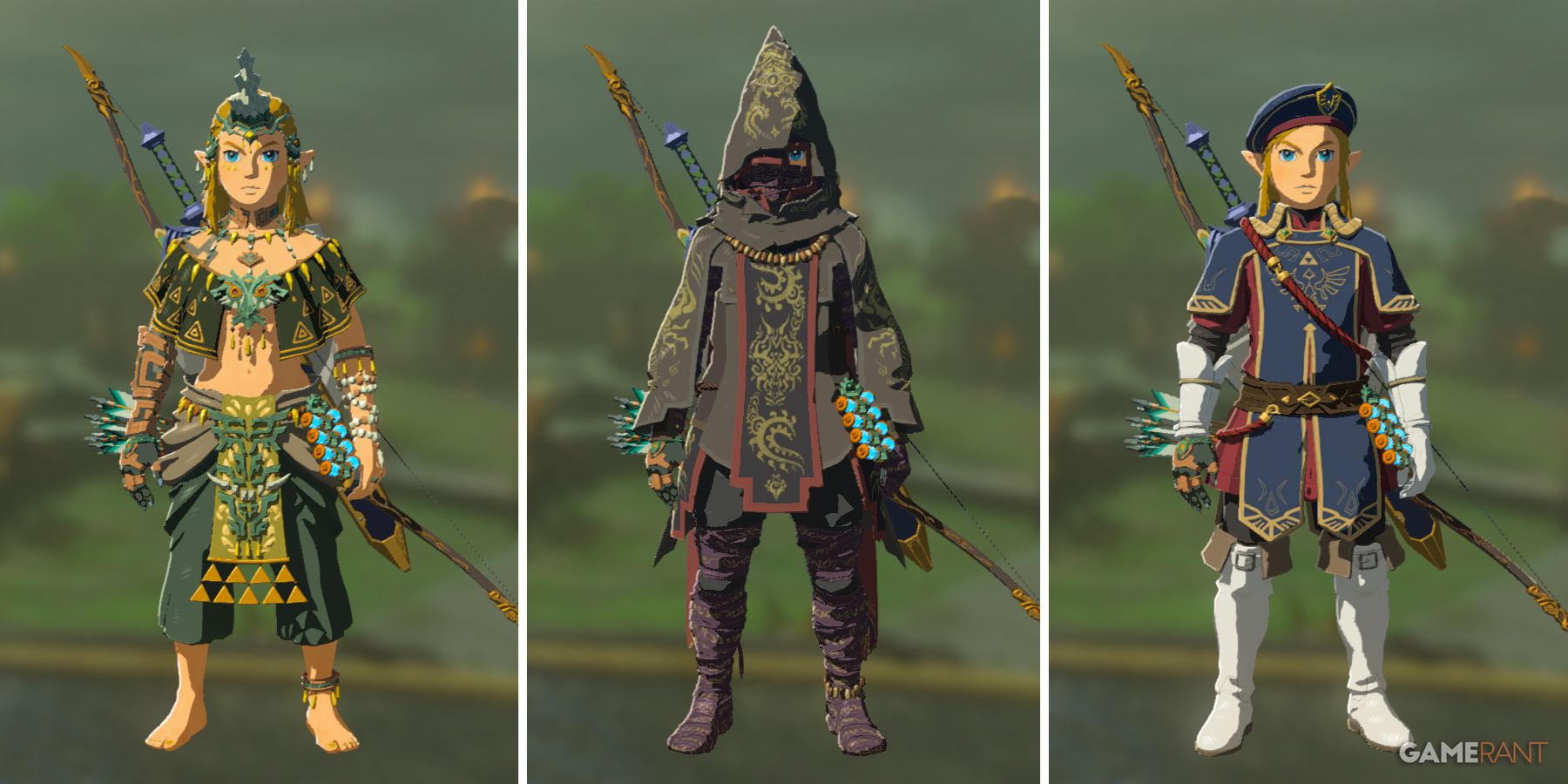 Three of the armor sets in The Legend of Zelda: Tears of the Kingdom