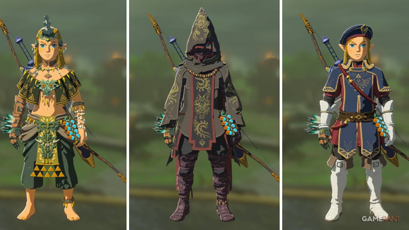 Three of the armor sets in The Legend of Zelda: Tears of the Kingdom