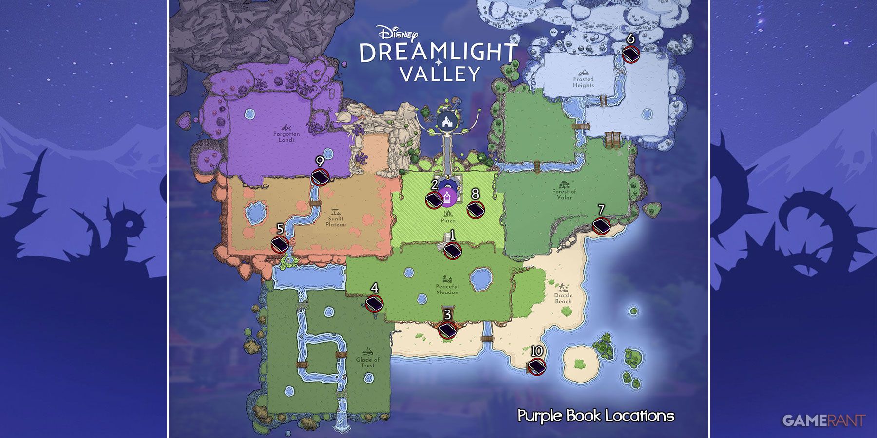 Purple Book locations map in Disney Dreamlight Valley