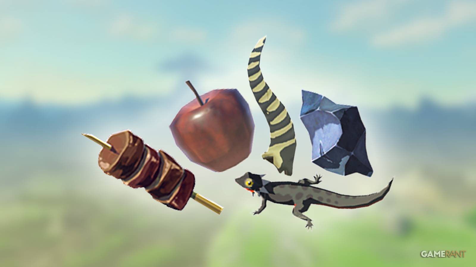 Meat Skewer, Baked Apple, Moblin Horn, Flint, and Fireproof Lizard