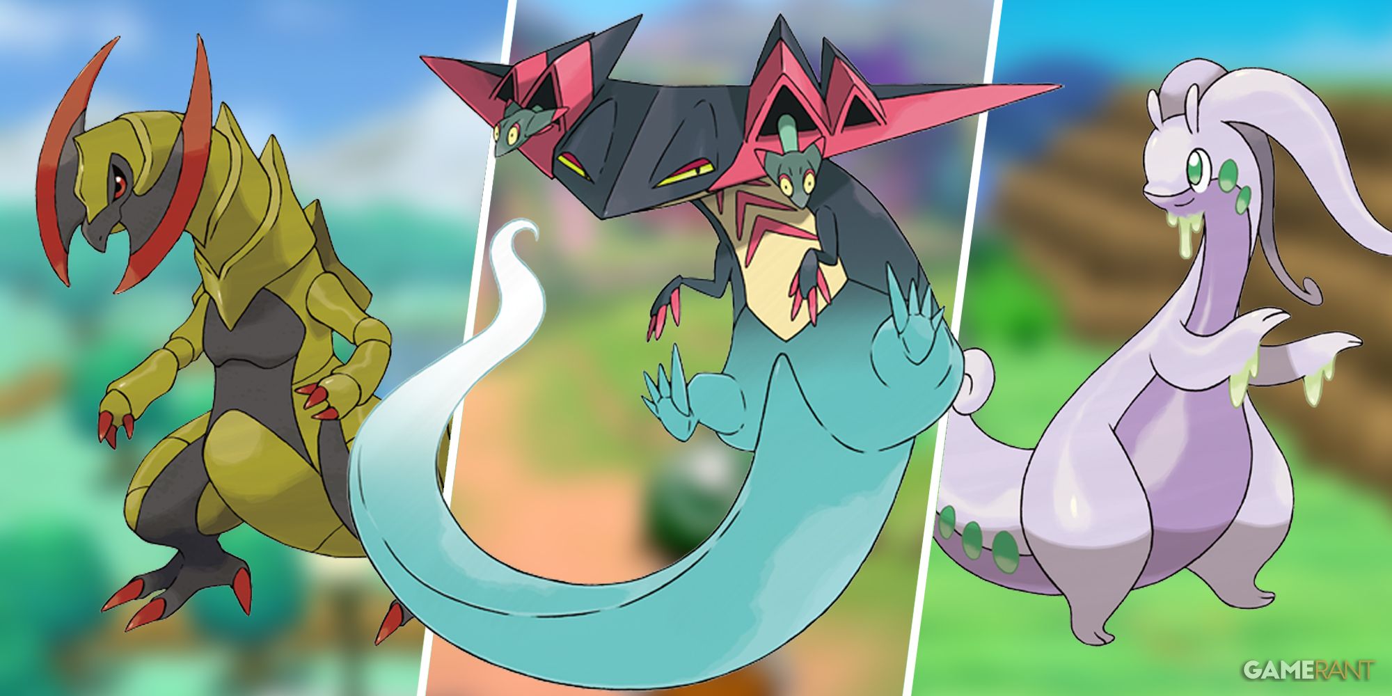 Haxorus, Dragapault, and Goodra official artwork