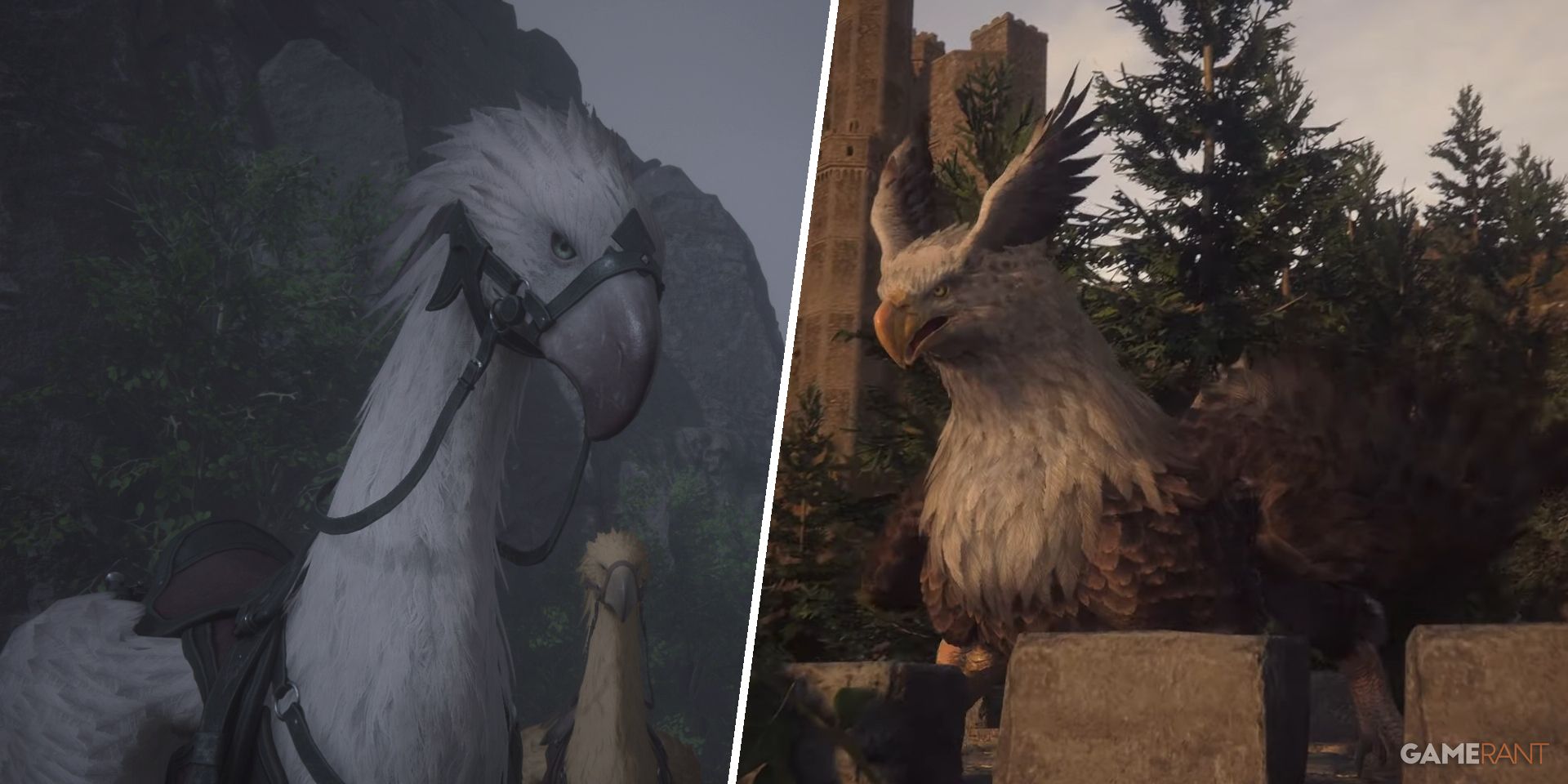 A white Chocobo and a Griffin in Final Fantasy 16