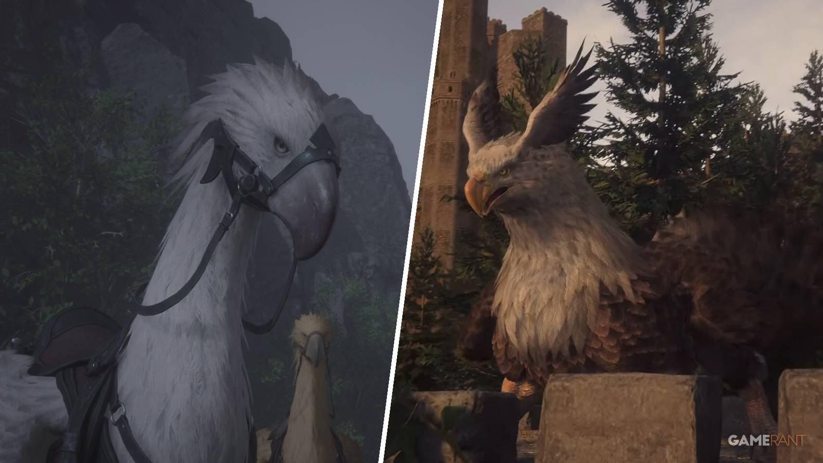 A white Chocobo and a Griffin in Final Fantasy 16