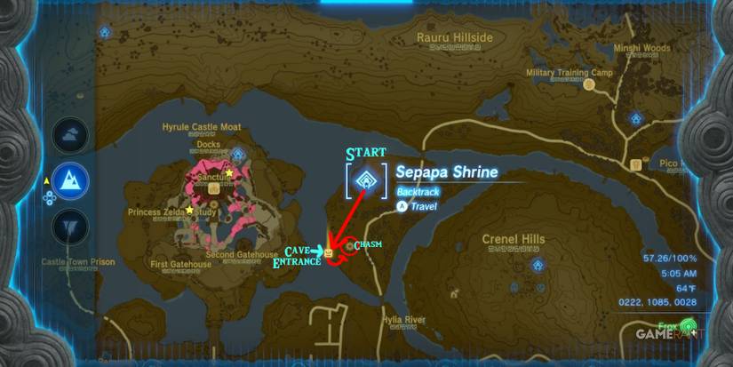 loz totk hyrule castle moat east chasm route