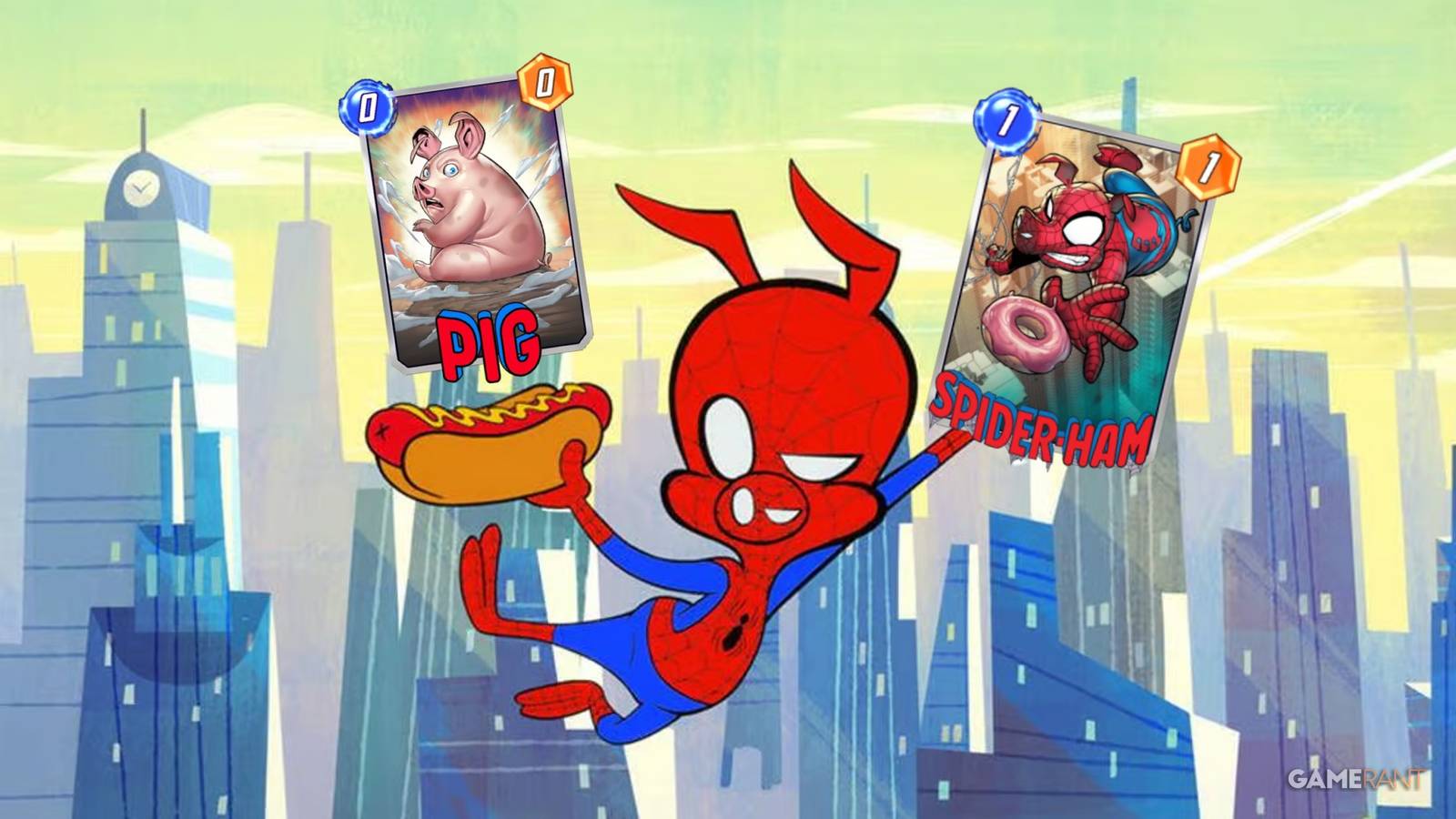 spider-ham with the spider-ham card and pig card