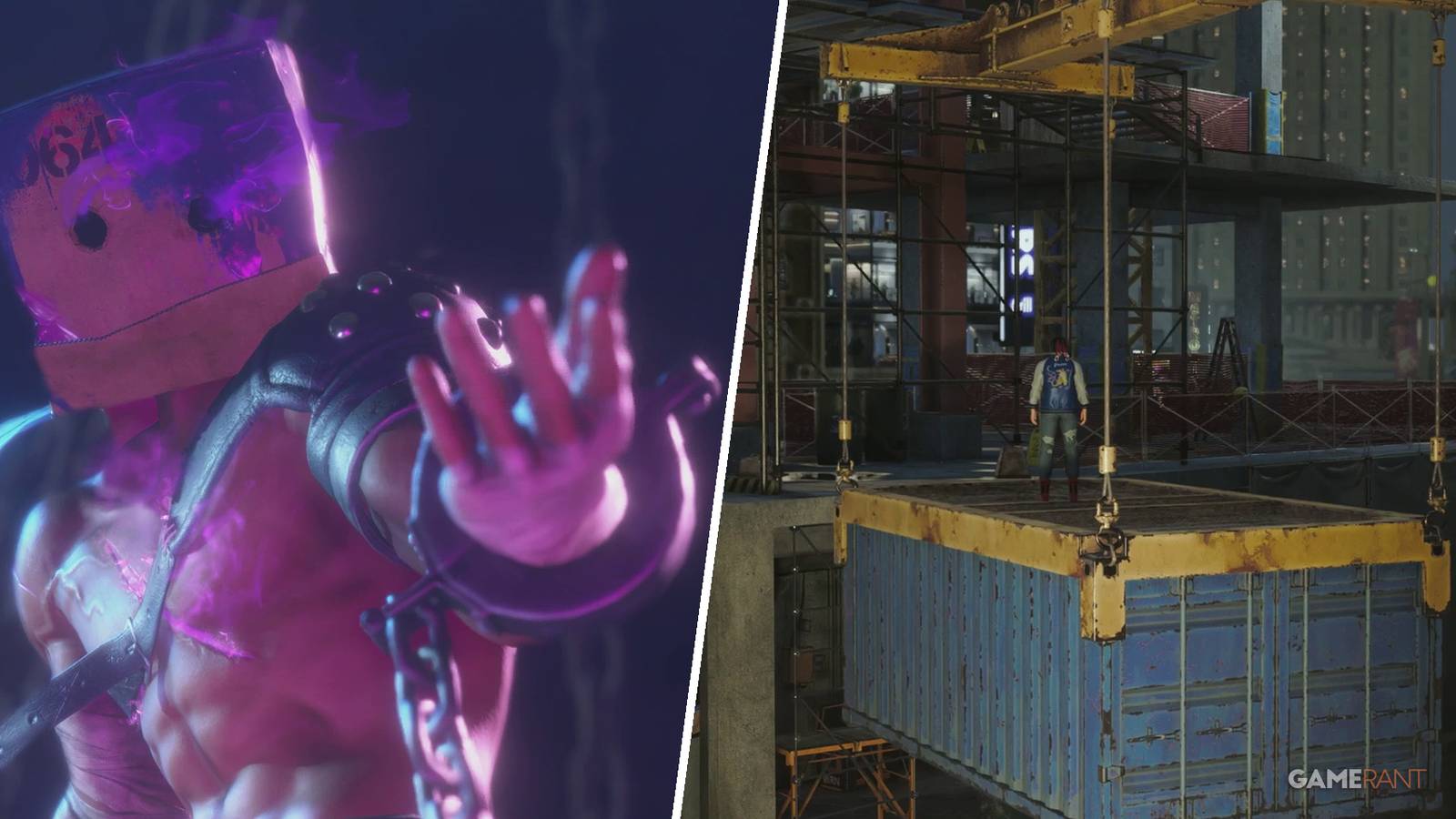 The Carboard Combatant and the SiRN Building in Chapter 13 of Street Fighter 6's World Tour mode