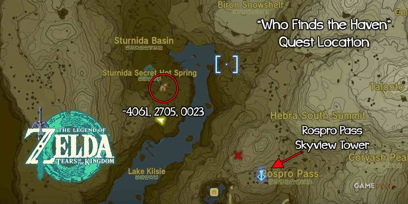 Who Finds The Haven quest location map in Zelda: Tears of the Kingdom.