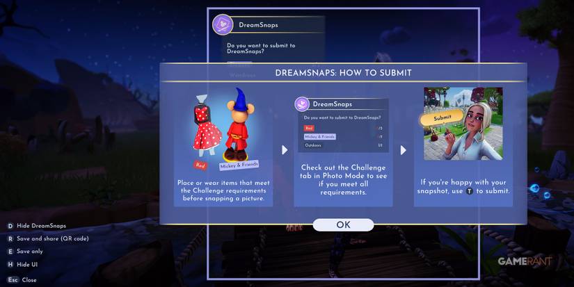 Disney Dreamlight Valley guide to the DreamSnaps feature.