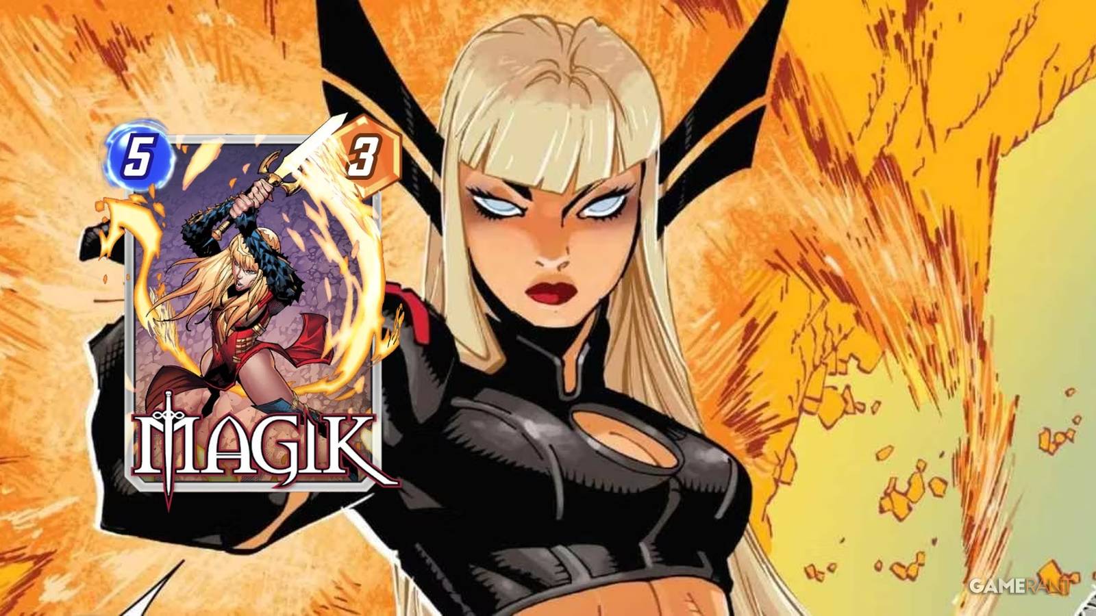 magik holding a magik card