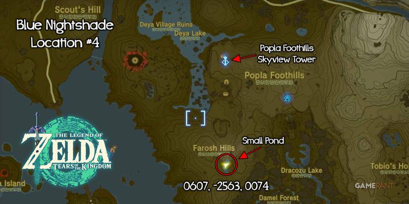 Map location for farming Blue Nightshade in Zelda: Tears of the Kingdom.