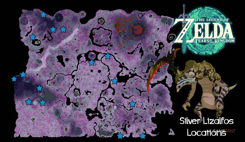 Silver Lizalfos spawn locations in the Depths in Tears of the Kingdom.