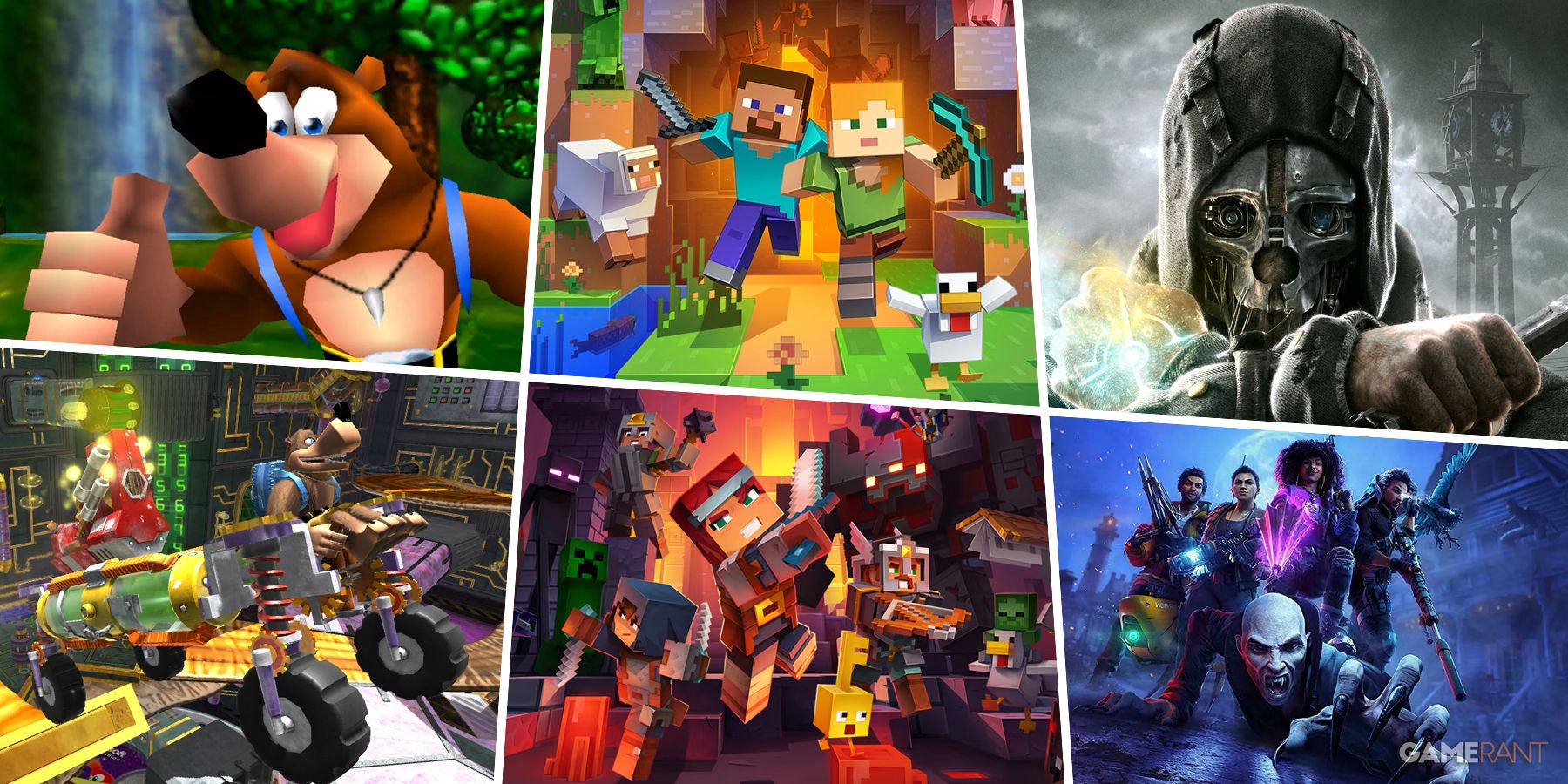 Banjo-Kazooie, Banjo-Kazooie: Nuts & Bolts, Minecraft, Minecraft Dungeons, Dishonored, and Redfall