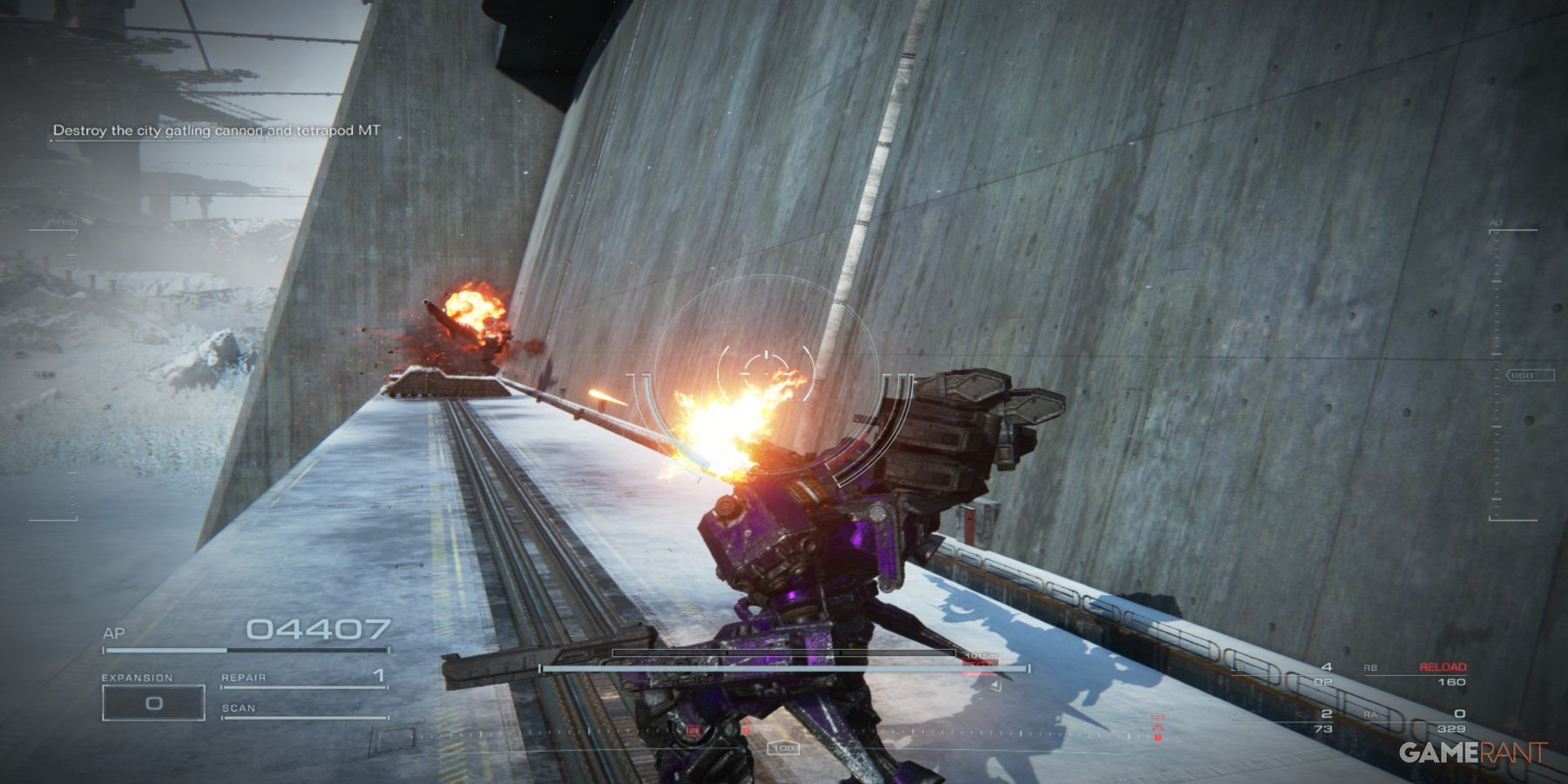 armored core vi wall fight explosion early mission high up