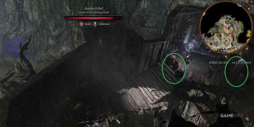 Baldur's Gate 3 Attacking Auntie Ethel With Obstacles Blocking The Way