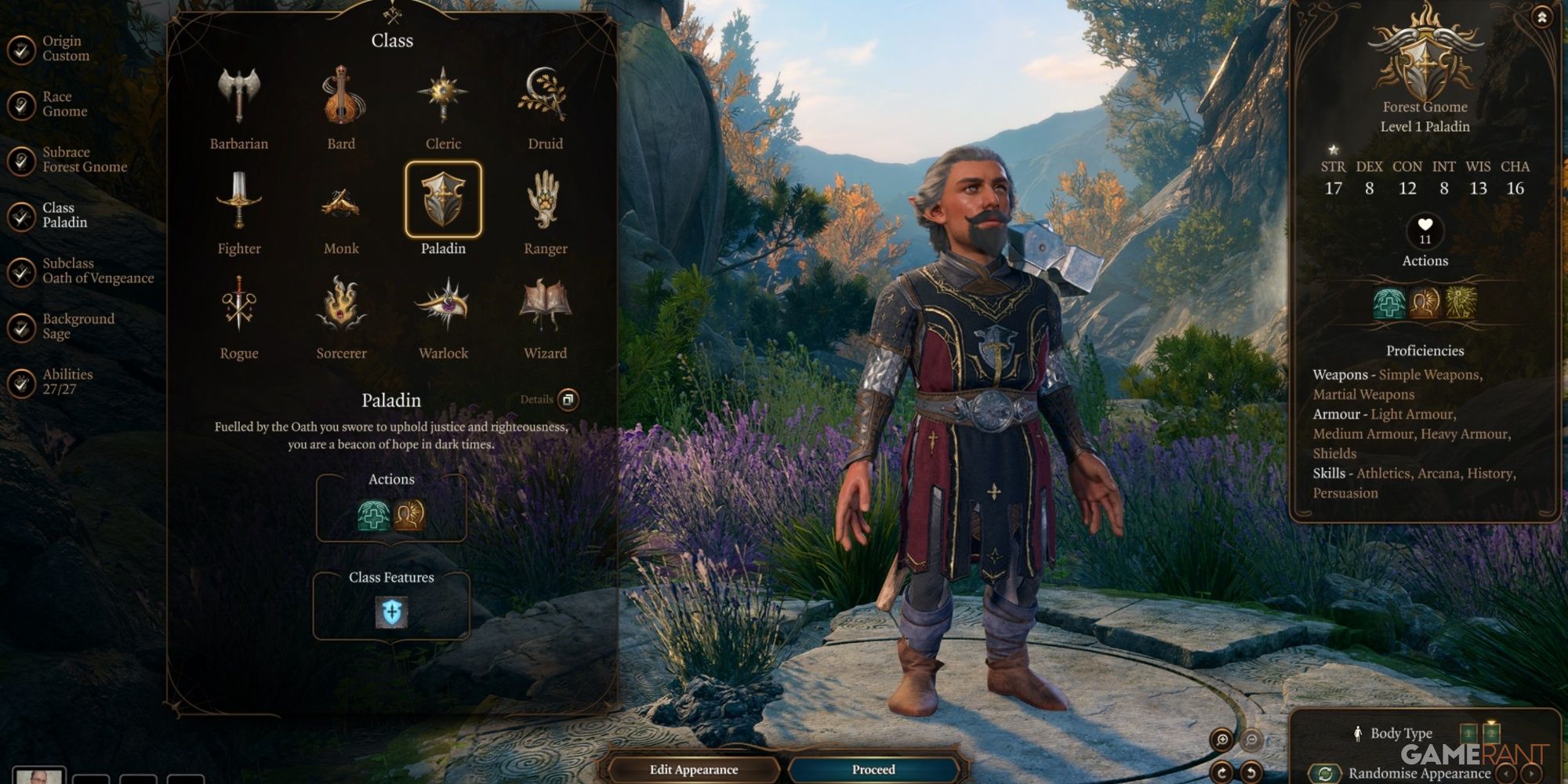 Baldur's Gate 3 Forest Gnome As A Paladin In Character Creation