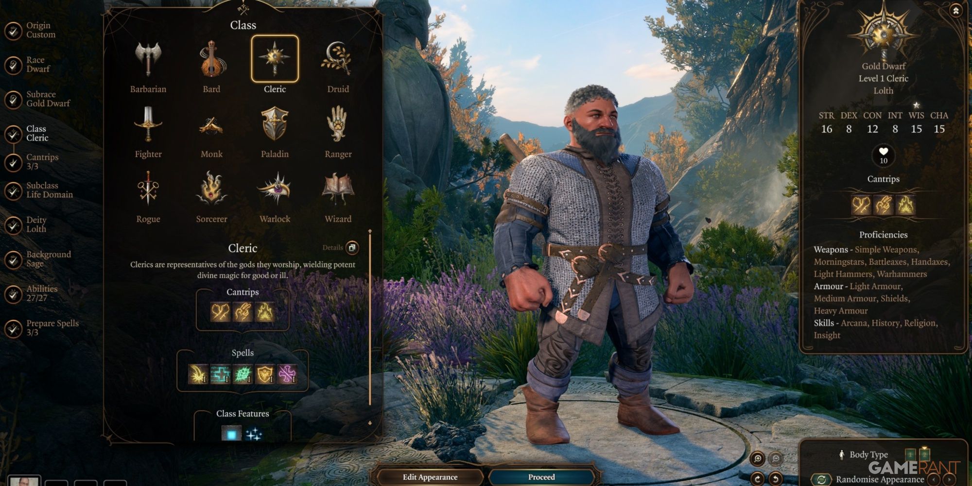 Baldur's Gate 3 Gold Dwarf As A Cleric In Character Creation