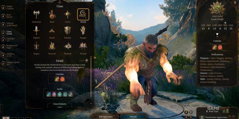 Baldur's Gate 3 Gold Dwarf As A Druid In Character Creation
