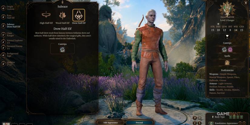 Baldur's Gate 3 Half-Elf Drow As A Ranger In Character Creation