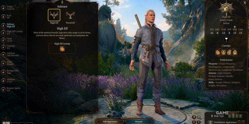 Baldur's Gate 3 High Elf As A Cleric In Character Creation