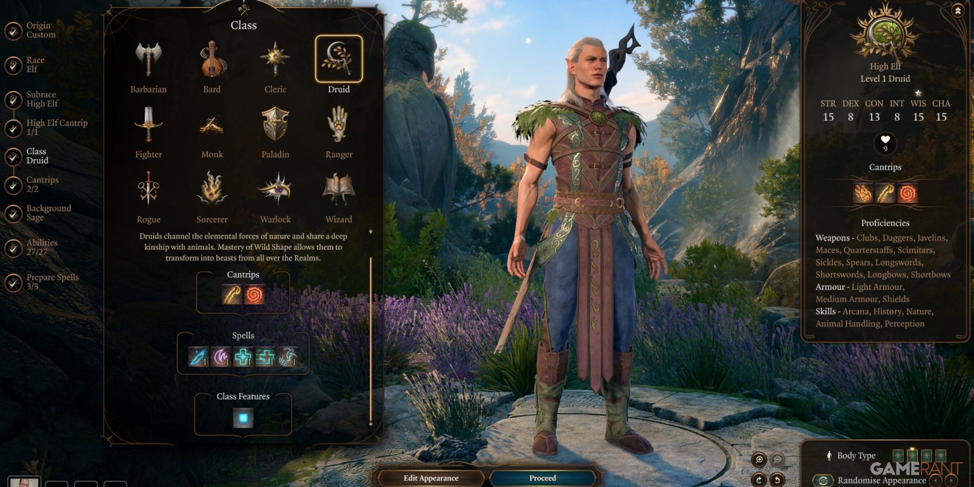 Baldur's Gate 3 High Elf As A Druid In Character Creation