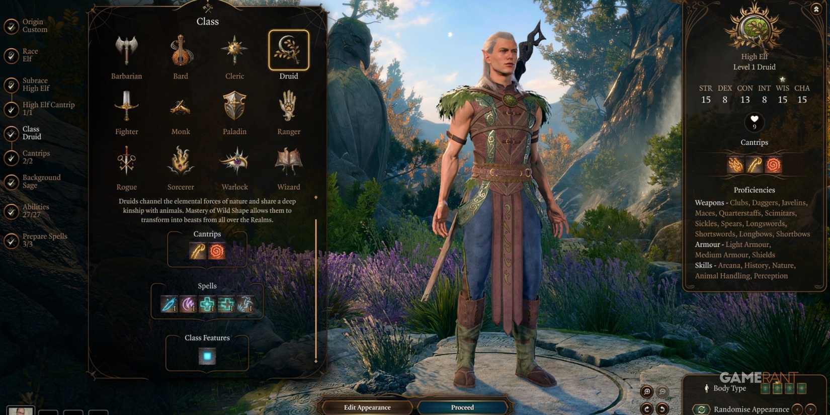 Baldur's Gate 3 High Elf As A Druid In Character Creation