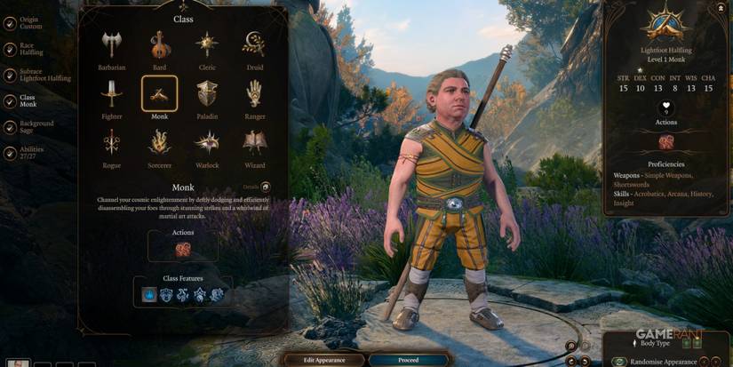 Baldur's Gate 3 Lightfoot Halfling As A Monk In Character Creation