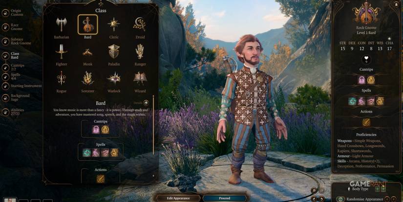 Baldur's Gate 3 Rock Gnome As A Bard In Character Creation
