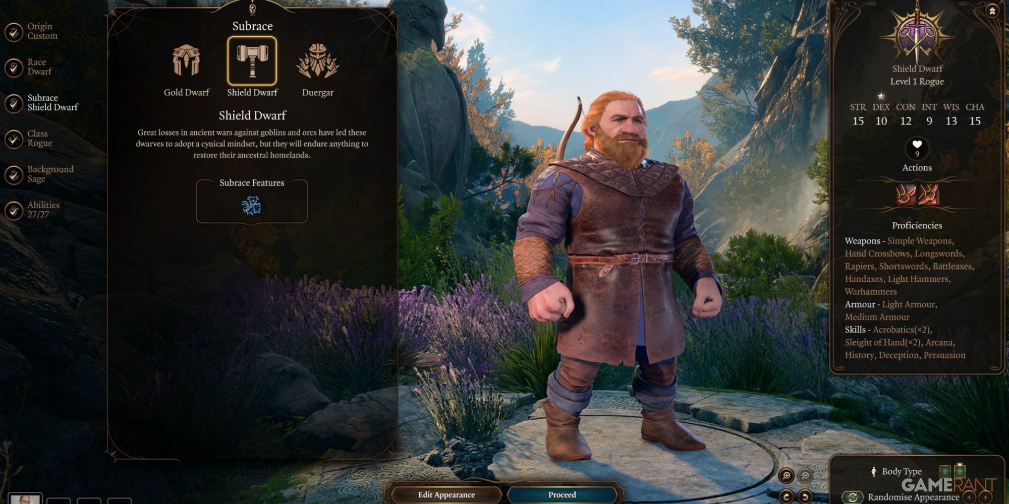 Baldur's Gate 3 Shield Dwarf As A Rogue In Character Creation