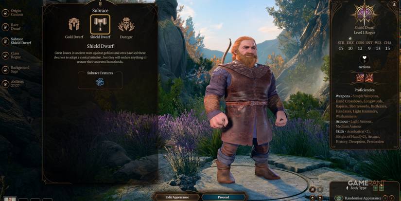 Baldur's Gate 3 Shield Dwarf As A Rogue In Character Creation
