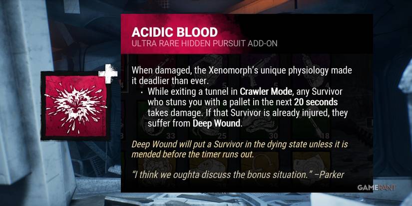 dead by daylight the xenomorph acidic blood add-on