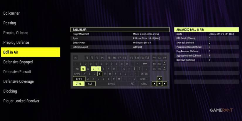 Madden NFL 24 Ball In Air Keyboard Layout