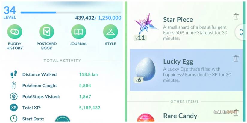 pokemon go user profile page lucky egg