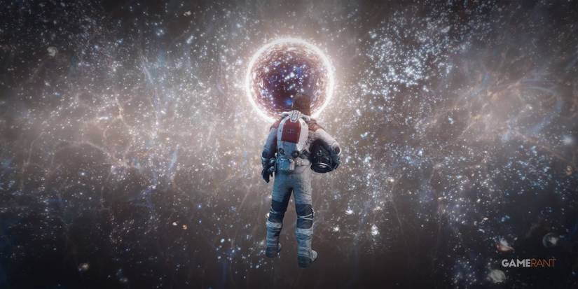 Starfield's playable character gazing into eternity