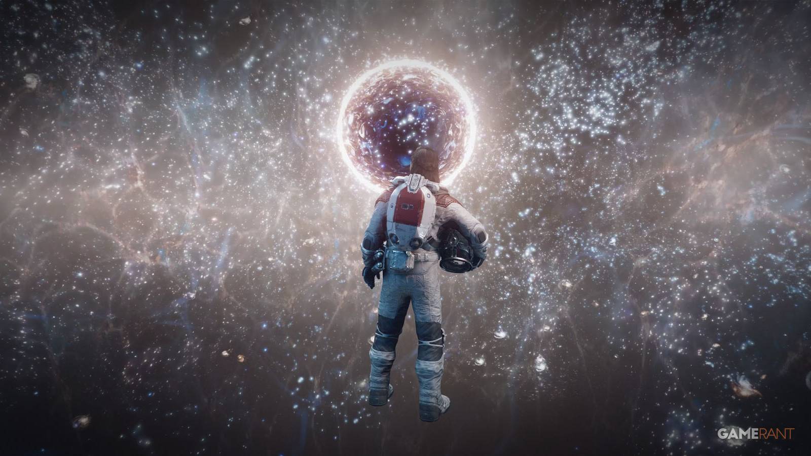 Starfield's playable character gazing into eternity